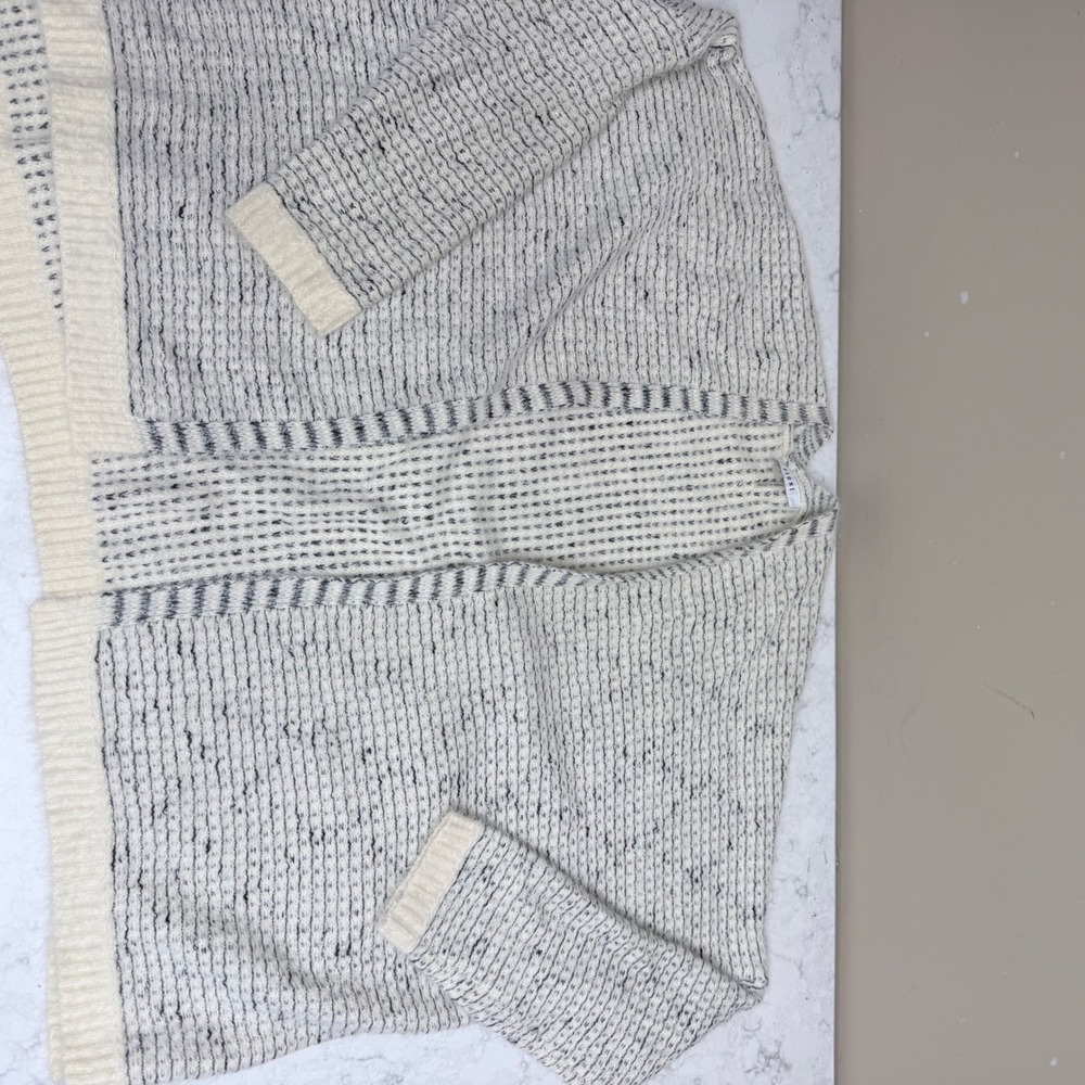 Sioni Womens Eyelash Knit Open Front Cardigan Cream Black Salt Pepper Large